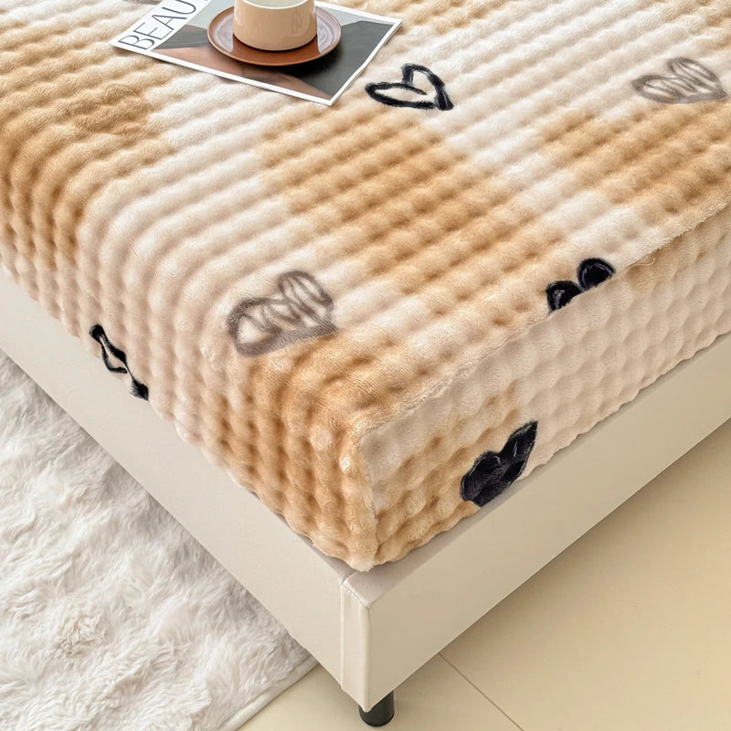 Fluffy Plush Cartoon Fleece Bed Sheet | Double Bed | Winter Warm