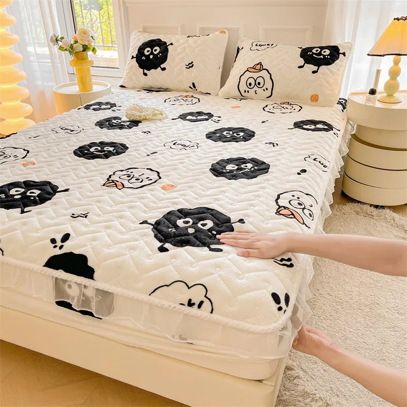 Fitted Sheet Winter Thickened Padded Three-Piece Set – Non-Slip Mattress Protective Cover