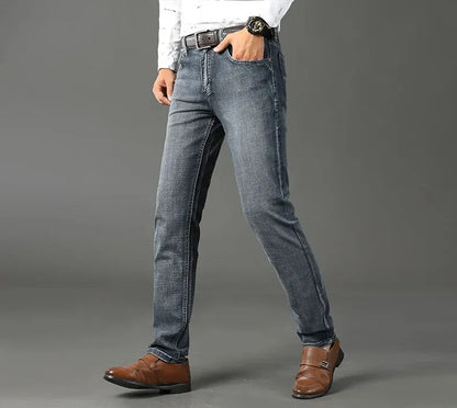 Wthinlee Men’s Business Jeans – Classic Straight Stretch Denim Trousers in Blue & Black