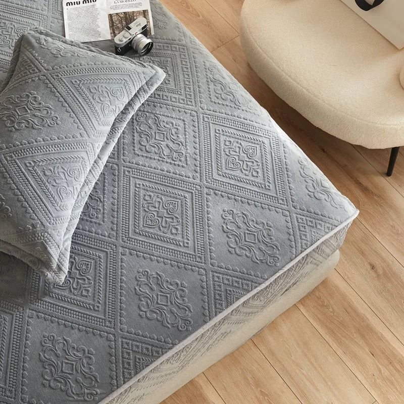 Warm Milk Velvet Bed Sheet | Thick Comfort Mattress Cover | Single, Queen & King | Elastic Band Fitted Protector