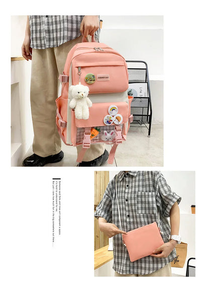 New Large-Capacity Student Backpack Set – 5-Piece Multi-Compartment School Bag for Primary, Junior & High School