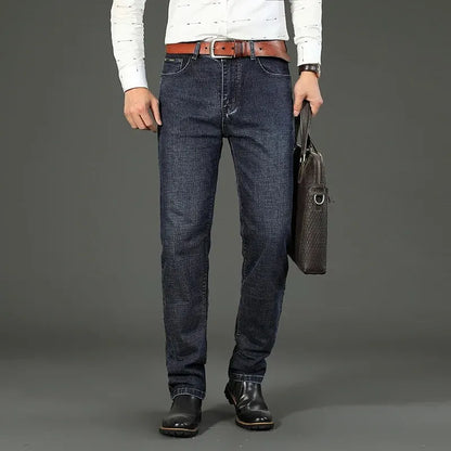 Wthinlee Men’s Business Jeans – Classic Straight Stretch Denim Trousers in Blue & Black
