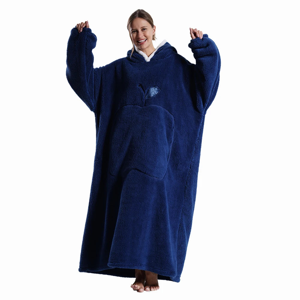 Women’s Oversized Wearable Blanket Hoodie – Winter Warm Thick Pajama with Sleeves