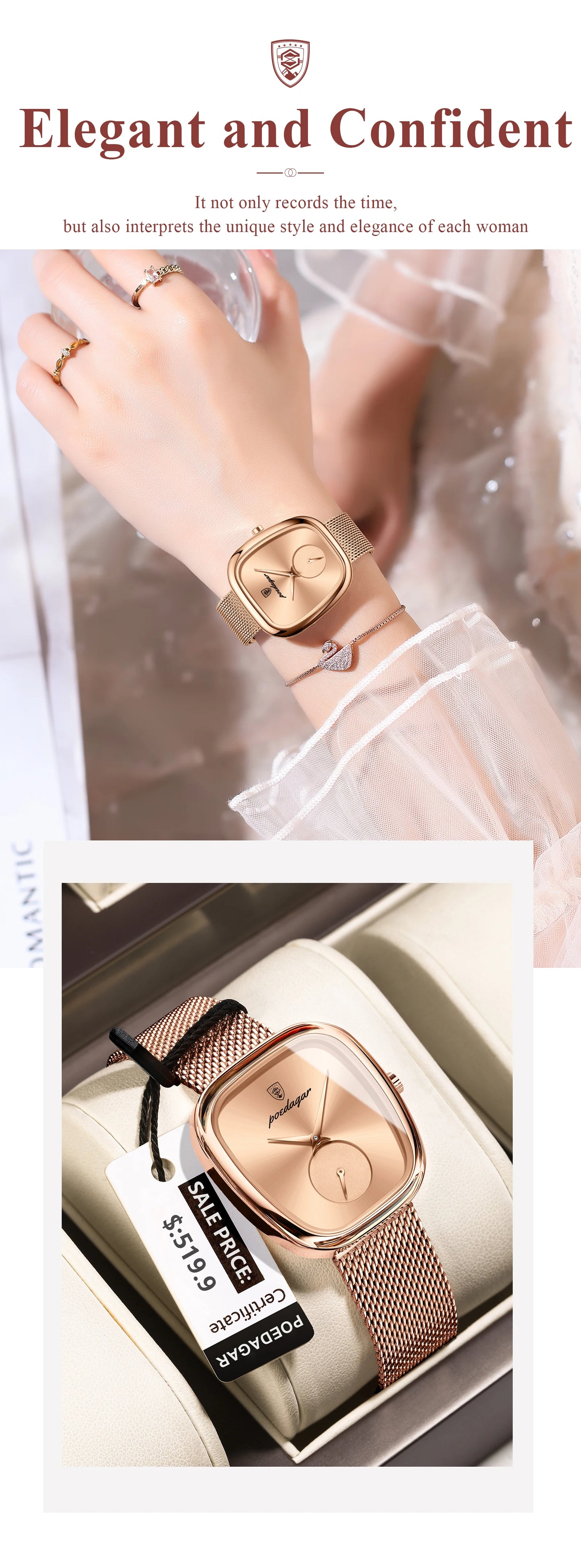Luxury Women’s Watch – Elegant Waterproof Mesh Stainless Steel Quartz Watch for Ladies