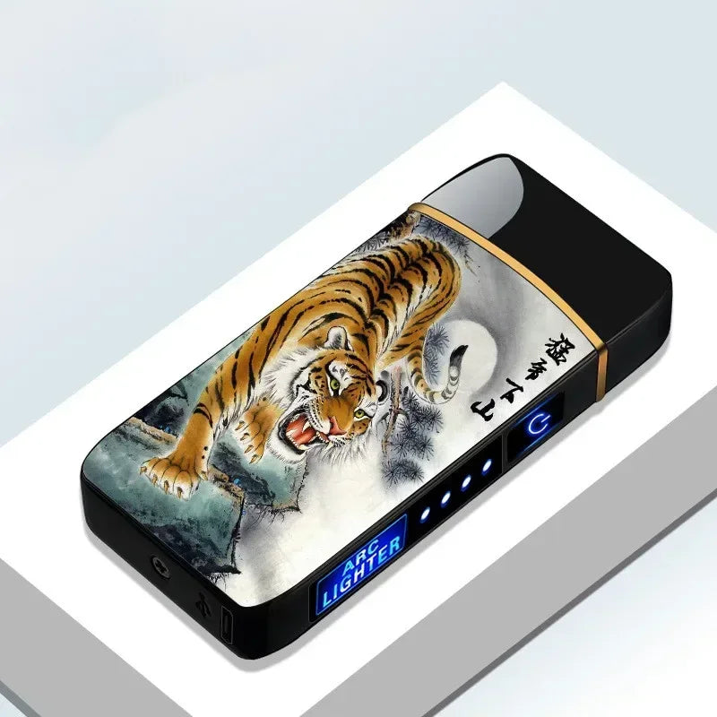 2025 Electric Windproof Metal Lighter Double Arc Flameless Plasma Rechargeable USB Lighter LED Power Display Touch Lighters Gift
