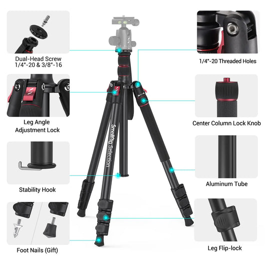 SmallRig T-10 Aluminum Tripod 3983 | Compact Lightweight Foldable Tripod for Camera & Smartphone | 15KG Load Capacity