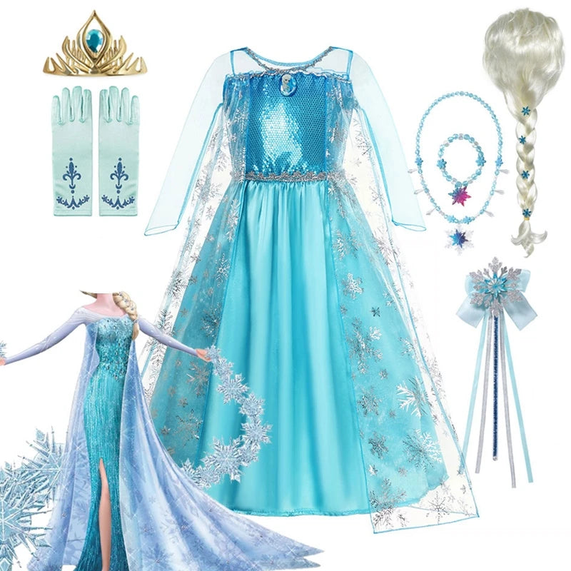 Girls Elsa Princess Dress – Frozen Snow Queen Costume for Kids 2025 Carnival & Party