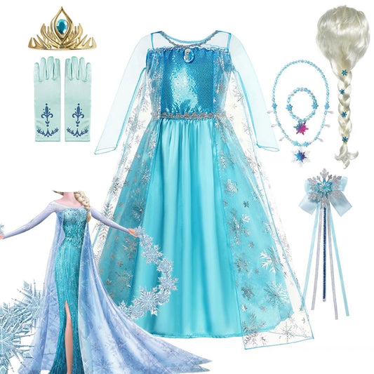 Girls Elsa Princess Dress – Frozen Snow Queen Costume for Kids 2025 Carnival & Party
