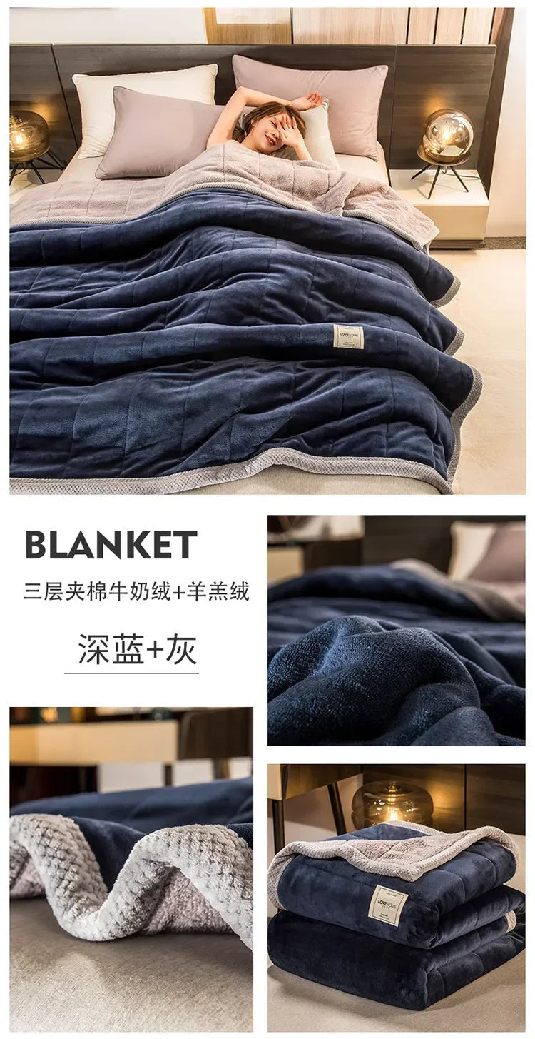 Winter Warm Blankets for Bed – 3 Layers Thick Flannel Quilt | Soft & Comfortable Bedding