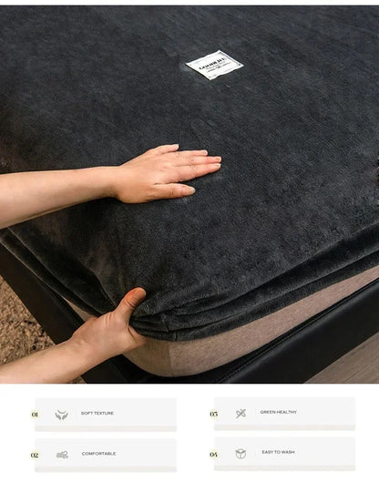 Soft Warm Plush Fitted Sheet – Elastic Mattress Cover Fluffy Coral Fleece Bed Linen for Winter, Luxury Double Bed Bedding
