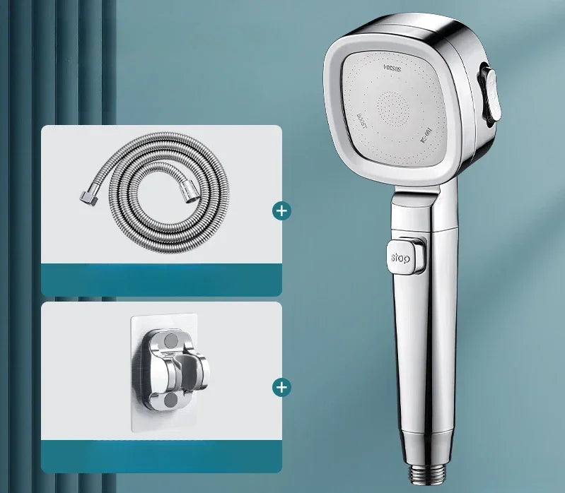 High Pressure 3-Mode Shower Head | Water Saving Adjustable Shower Head with One-Key Stop & Massage Spray