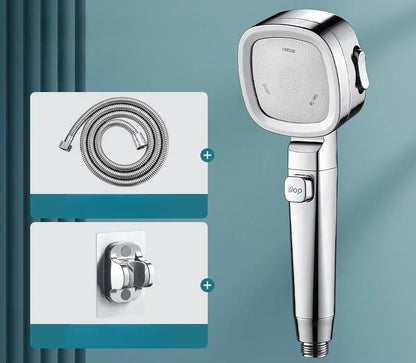High Pressure 3-Mode Shower Head | Water Saving Adjustable Shower Head with One-Key Stop & Massage Spray