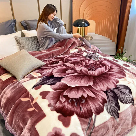 Winter Double Layer Raschel Blanket – Thick Warm Heavy Fluffy Fleece Quilt 150x200cm