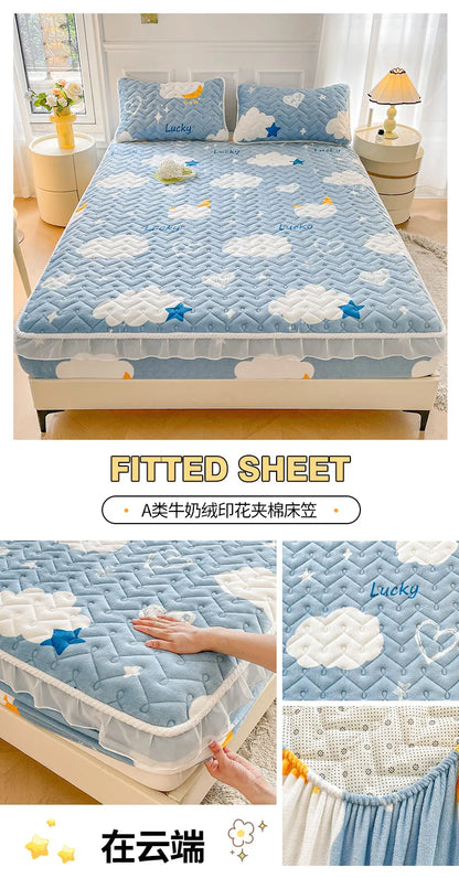 Fitted Sheet Winter Thickened Padded Three-Piece Set – Non-Slip Mattress Protective Cover