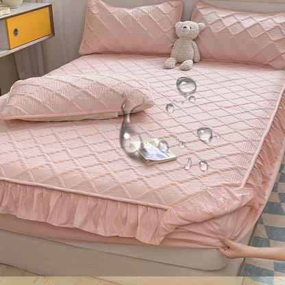 Super Nordic Thick and Warm Fitted Sheet with Elastic Bands & Princess Waterproof Bed Skirt – Pink Mattress Covers