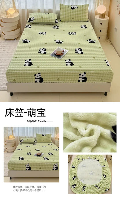 Fluffy Plush Cartoon Fleece Bed Sheet | Double Bed | Winter Warm