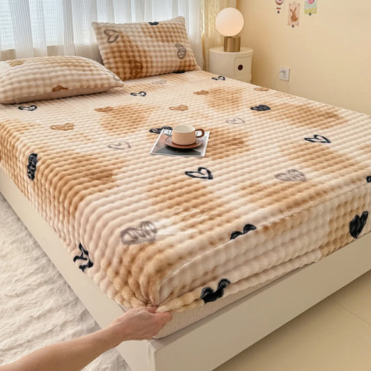 Fluffy Plush Cartoon Fleece Bed Sheet | Double Bed | Winter Warm