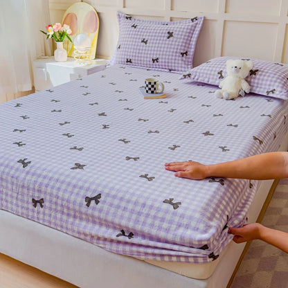 Milk Velvet Thickened Fitted Sheet – Soft Warm Winter Bedding Cow Print Dustproof Mattress Protector for Bedroom & Guest Room