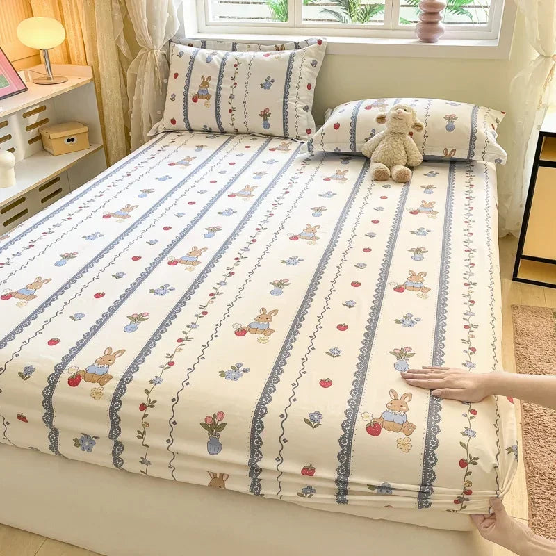100% Cotton Bed Sheet | Cute Dinosaur Print | Elastic Fitted Mattress Cover | Kids Cartoon Bedding (No Pillowcase)
