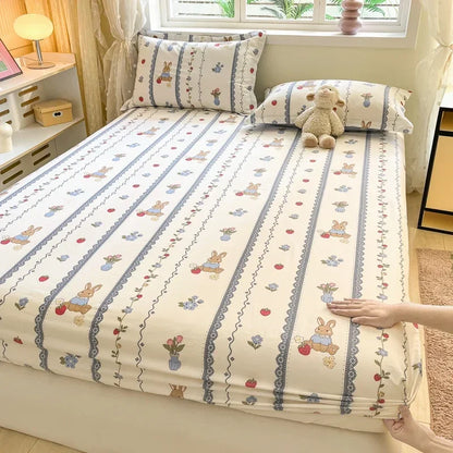 100% Cotton Bed Sheet | Cute Dinosaur Print | Elastic Fitted Mattress Cover | Kids Cartoon Bedding (No Pillowcase)