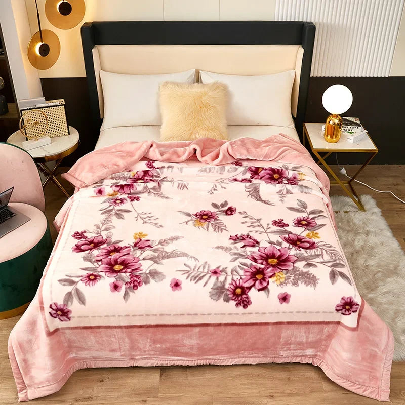 Double Layer Winter Plush Blanket – Thick Soft Warm Fluffy Fleece Quilt 150x200cm