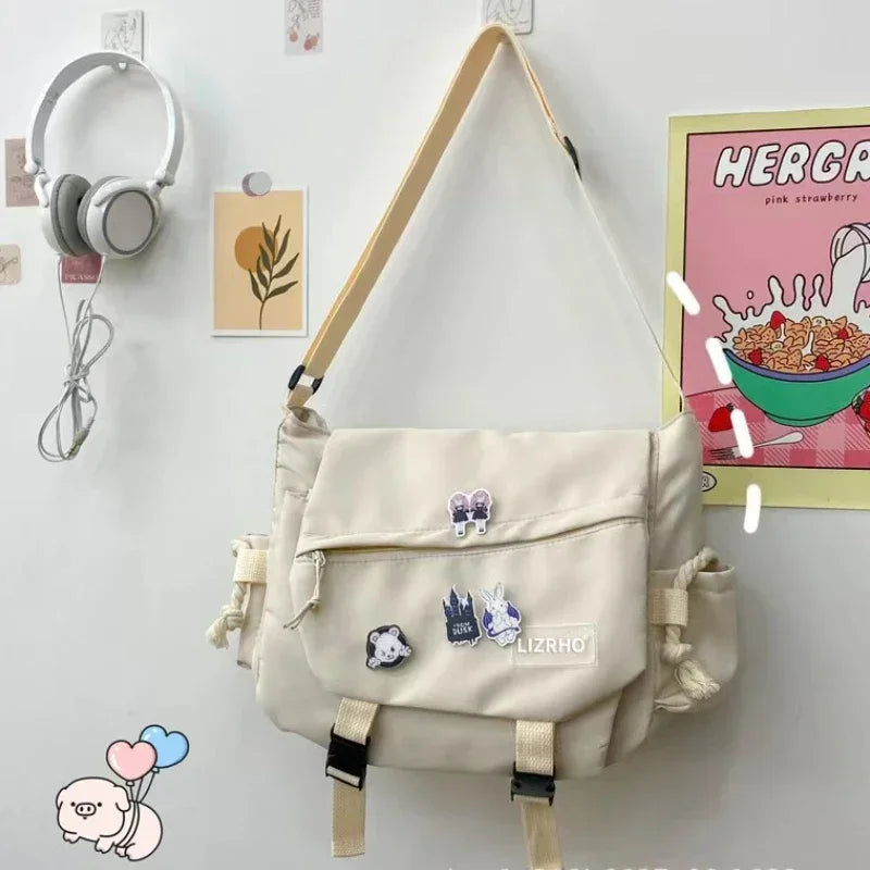 Japanese & Korean Style Single Shoulder Handbag – Retro Large Capacity School Postman Bag for Girls