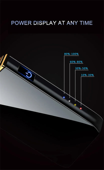 2025 Electric Windproof Metal Lighter Double Arc Flameless Plasma Rechargeable USB Lighter LED Power Display Touch Lighters Gift