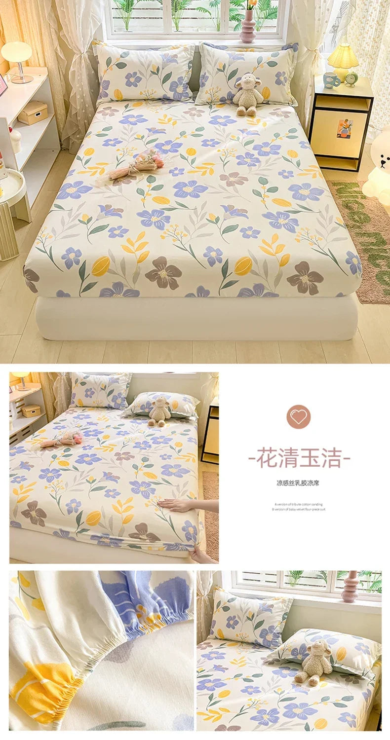 100% Cotton Bed Sheet | Cute Dinosaur Print | Elastic Fitted Mattress Cover | Kids Cartoon Bedding (No Pillowcase)