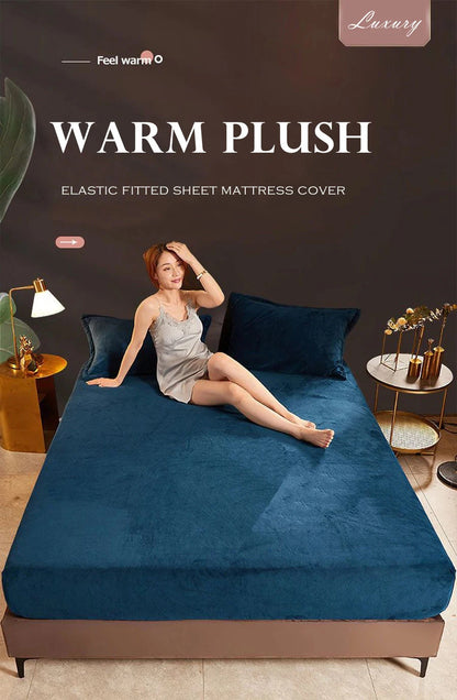 WOSTAR Winter Warm Plush Fitted Sheet | Elastic Mattress Cover | Fluffy Flannel Bed Linen | Couple Luxury Double Bed Bedding 160x200
