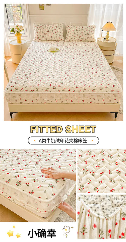 Fitted Sheet Winter Thickened Padded Three-Piece Set – Non-Slip Mattress Protective Cover