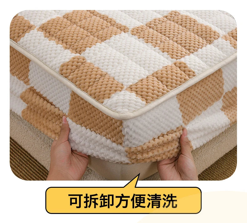Winter Fleece Mattress Protective Cover | Thickened Milk Fleece Fitted Sheet | Padded Plaid 3-Piece Set