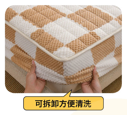Winter Fleece Mattress Protective Cover | Thickened Milk Fleece Fitted Sheet | Padded Plaid 3-Piece Set