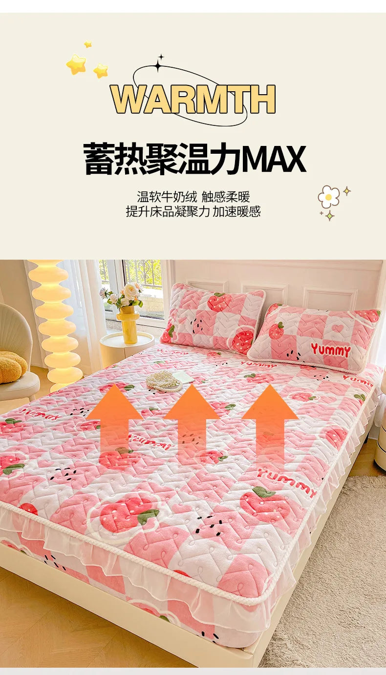 Fitted Sheet Winter Thickened Padded Three-Piece Set – Non-Slip Mattress Protective Cover