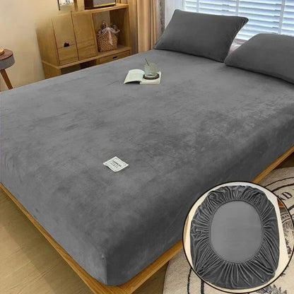 Soft Warm Plush Fitted Sheet – Elastic Mattress Cover Fluffy Coral Fleece Bed Linen for Winter, Luxury Double Bed Bedding