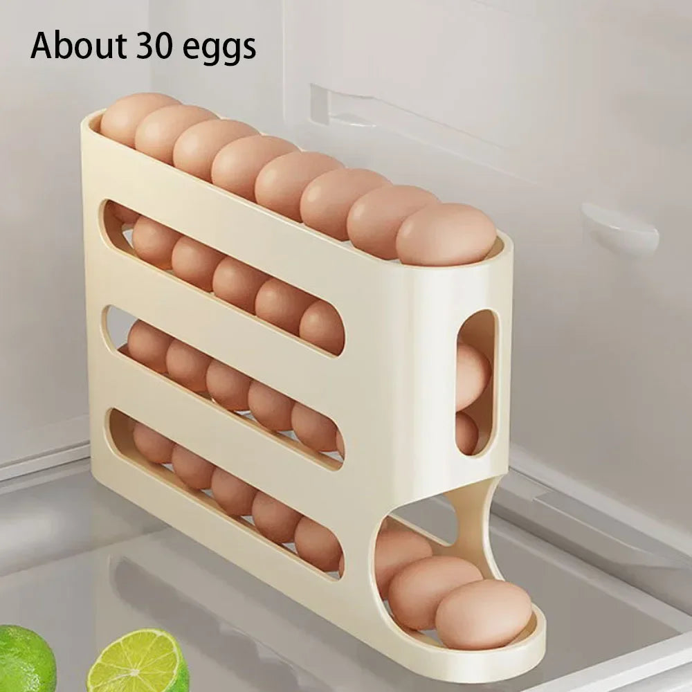 4 Layers Automatic Rolling Egg Holder – Fridge Egg Storage Box & Organizer