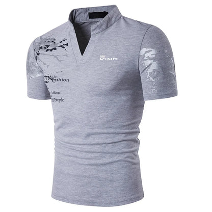 Men’s Polo Golf Shirt – V-Neck Graphic Print Short Sleeve Streetwear & Sports Fashion