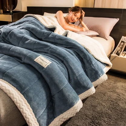 Winter Warm Blankets for Bed – 3 Layers Thick Flannel Quilt | Soft & Comfortable Bedding
