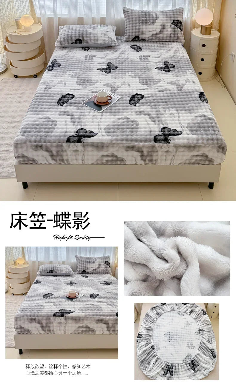 Fluffy Plush Cartoon Fleece Bed Sheet | Double Bed | Winter Warm