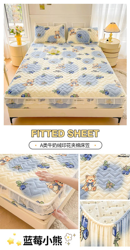 Fitted Sheet Winter Thickened Padded Three-Piece Set – Non-Slip Mattress Protective Cover