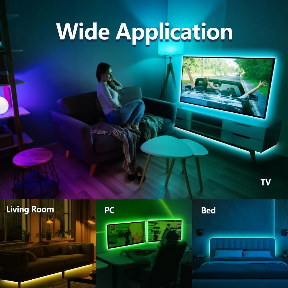 RGB LED Strip Light with USB & 24-Key Remote – Color Changing SMD Lights for Holiday Decoration