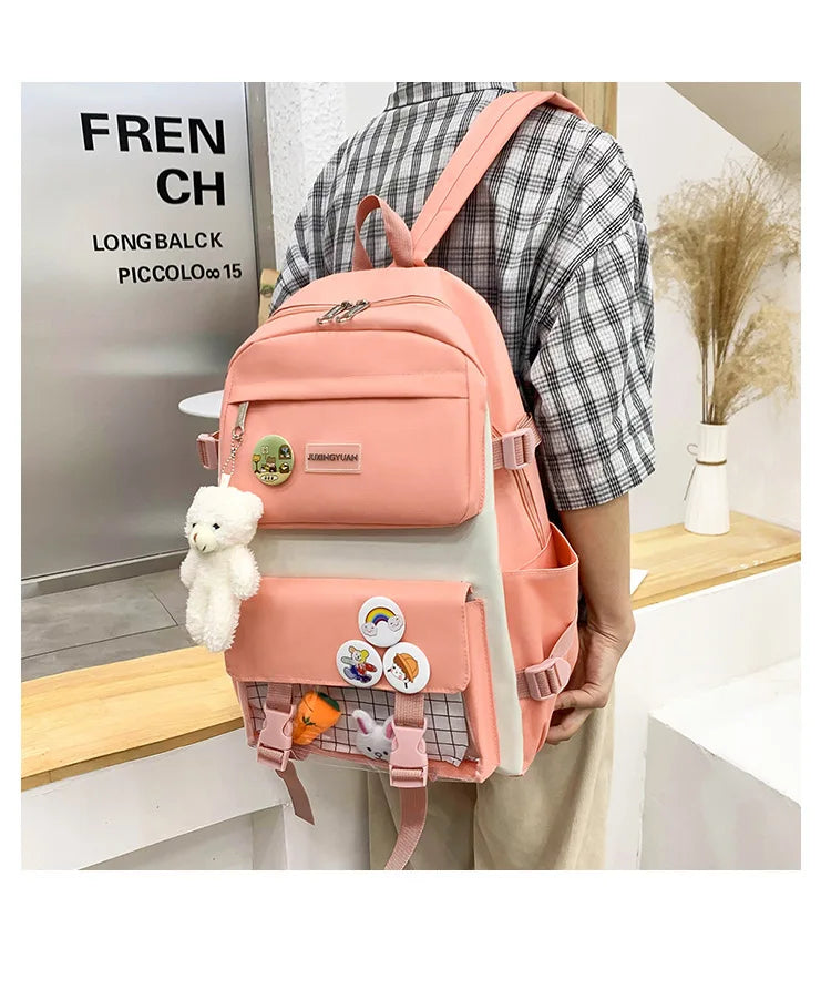 New Large-Capacity Student Backpack Set – 5-Piece Multi-Compartment School Bag for Primary, Junior & High School