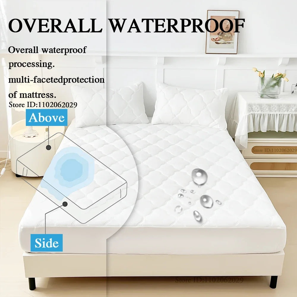 Waterproof Fitted Bed Sheets – Soft Microfiber Mattress Pads, Breathable Bedspread Protector for Single, Double, King, Queen Sizes