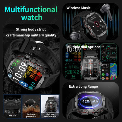 LIGE Outdoor Smart Watch Men – 2.01" Screen, Waterproof, Bluetooth Call & AI Voice for Android & iOS