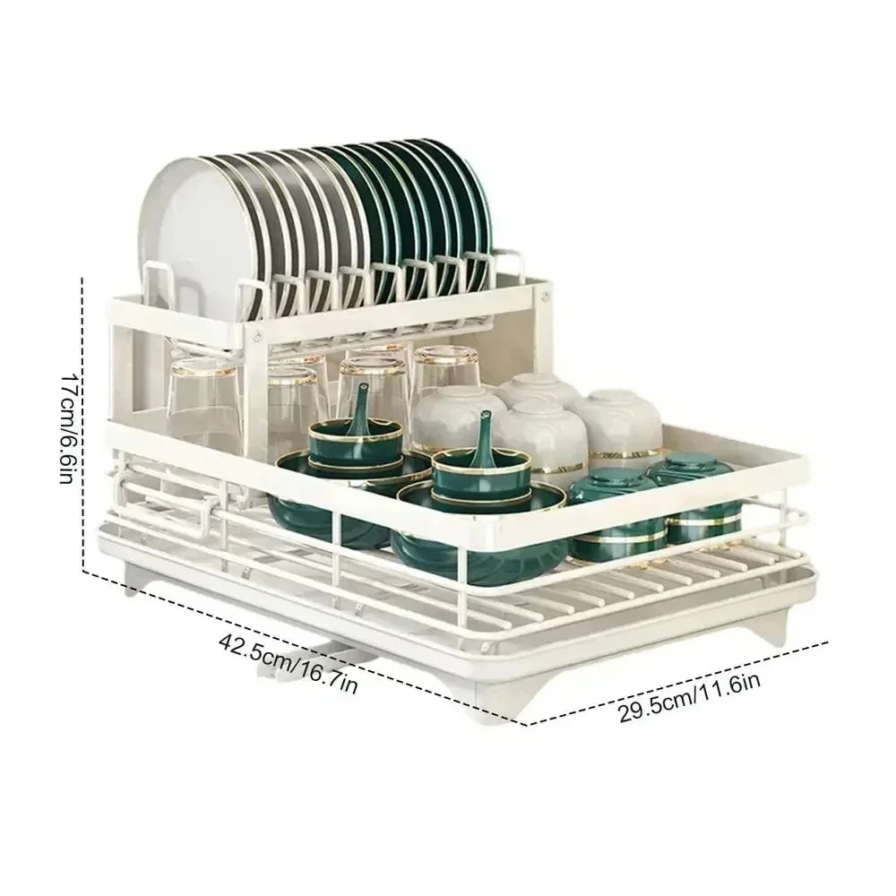 2-Tier Bowl Rack – Adjustable Dish Drainer & Kitchen Utensil Organizer