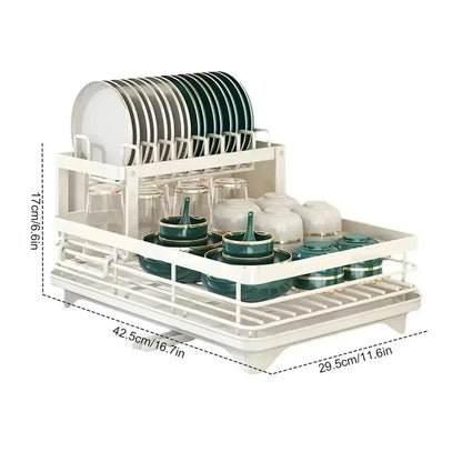 2-Tier Bowl Rack – Adjustable Dish Drainer & Kitchen Utensil Organizer