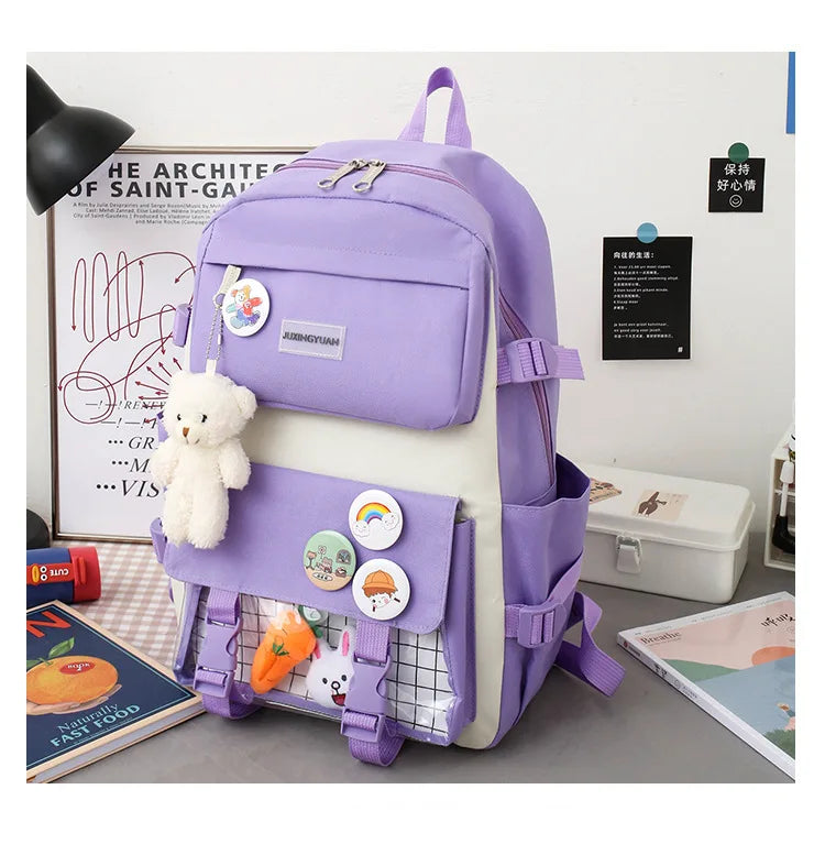 New Large-Capacity Student Backpack Set – 5-Piece Multi-Compartment School Bag for Primary, Junior & High School