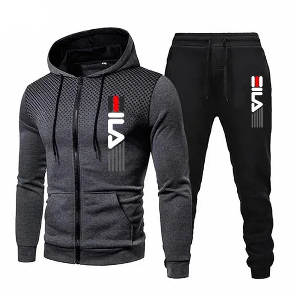 New Men’s Fashion Zipper Hoodie Set | Autumn & Winter 2-Piece Sportswear Printed Polka Dot Casual Hooded Sweatshirt