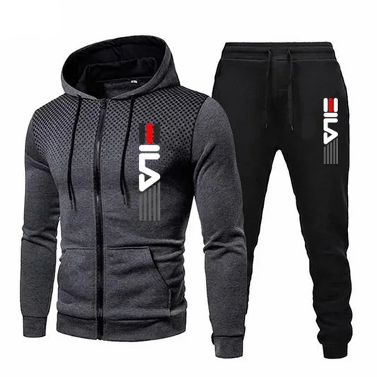 New Men’s Fashion Zipper Hoodie Set | Autumn & Winter 2-Piece Sportswear Printed Polka Dot Casual Hooded Sweatshirt