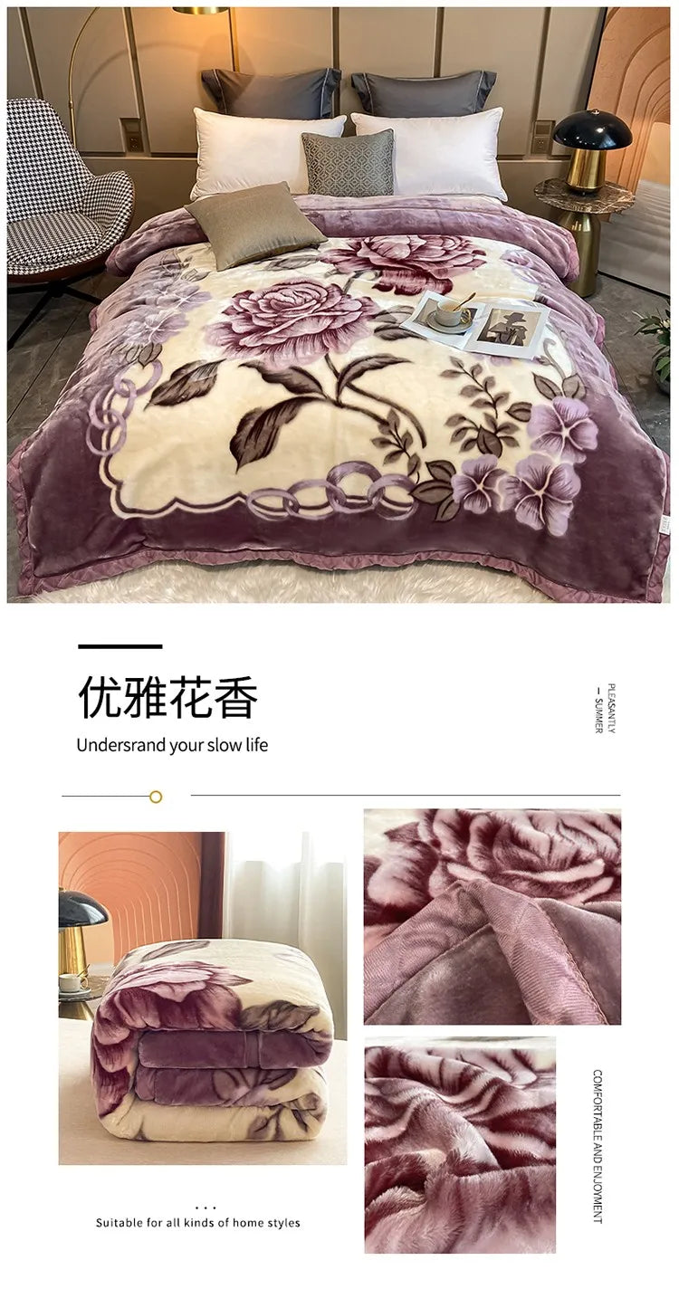 Winter Double Layer Raschel Blanket – Thick Warm Heavy Fluffy Fleece Quilt 150x200cm