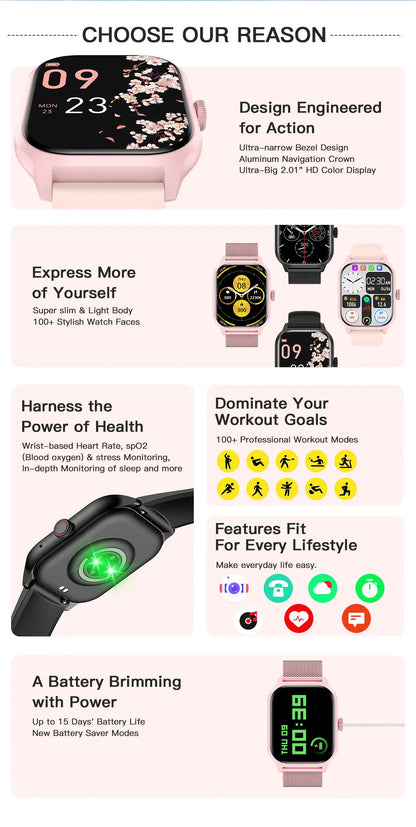 Smart Watch 2025 – Bluetooth Calling, Fitness Tracker & Music Control for Android & iOS